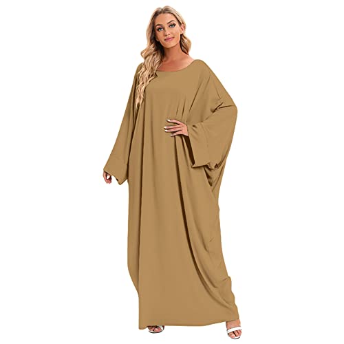 Robe musulmane pour femme kaki, abaya maxi ample de prière