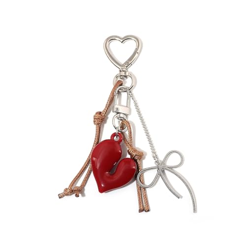 Image of Heart Keychain, Cute Bag Charms for Handbags, Stylish Key Chain for Girls, Trendy Aesthetic Accessories, Red Heart Shape Keychain for Car and Purse Decor