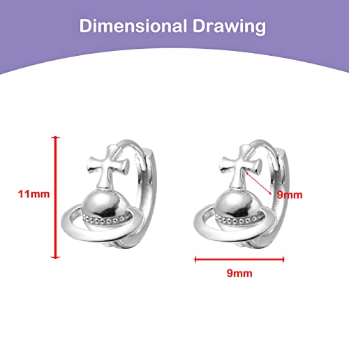 Silver Saturn Huggie Hoop Earrings - Saturn Cross Y2k Space Jewelry Gift for Women2