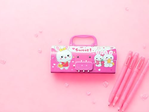 Image of Invite Cute Sweet Pencil Case Suitcase Style Password Lock Pencil Case, Multi-Layer Pencil Box for Kids, Boys, Girls, Stationary Organizer Box, Birthday Return Gift for Kids(Sweet Pink-SPB)