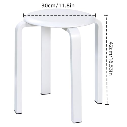Butaco de madera apilable Yawinhe, paquete de 2 unidades, sillas redondas de 16.5 pulgadas, color blanco; taburetes portátiles para barra, comedor y mesa de café miniatura 3