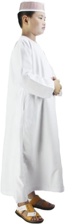 Boys Arab Thobe Islamic Muslim Kaftan Prayer Clothes Robe Solid Color Thobe Middle East Dubai Ethnic Dress