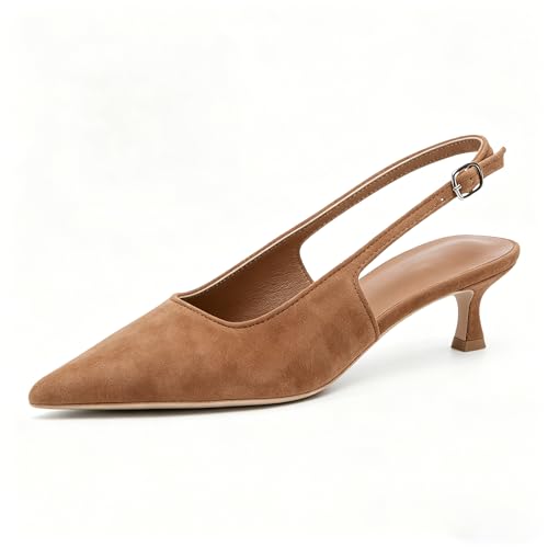 Image of KysBloes Pointed Toe Slingback Kitten Heels for Women Low Heel Pointed Toe Pumps Formal Dress Shoes Sling Back Heels