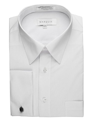 Marquis Men's 009F Regular Fit French Cuff Solid Dress Shirt, White, 16/32-33 Sleeve