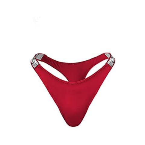 Love Salve Glamorous Rhinestone-Embellished Cotton Thong Panties - Sparkling Brazilian Lingerie for Women Red Medium Cover