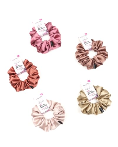 Image of Satin Scrunchies Hair Bands for Women | No-Damage Elastic Hair Ties for Ponytails & Buns | Fluffy & Stylish Rubber Bands | Large Size | Pack of 5
