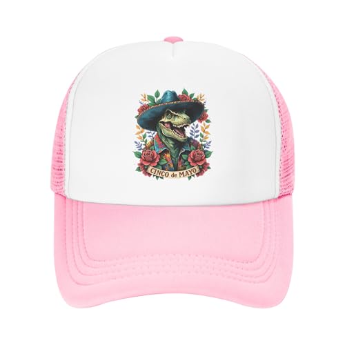 Cinco de Mayo Trucker Hats Mexican Fiesta Funny Baseball Cap for Kids Boys Girls Snapback Mesh Back Adjustable Caps - Pink