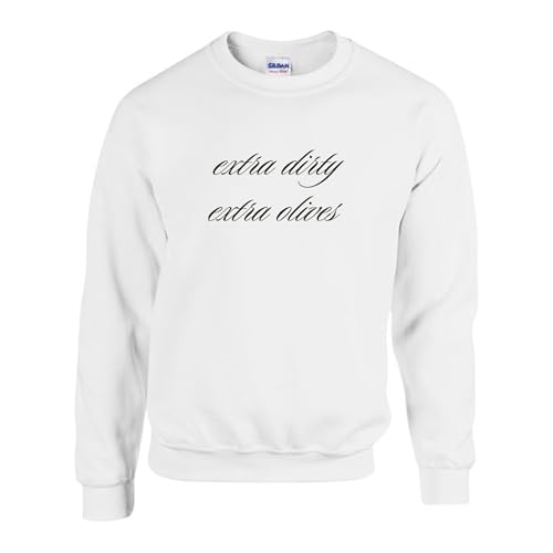 Extra Dirty Extra Olives White Crewneck with Military Green Cursive Print
