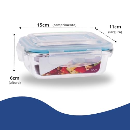 Kit 10 Potes Hermético Marmita 370 ML Rentangular