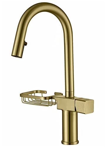 Robinet d'évier de cuisine or brossé mitigeur eau chaude froide laiton
