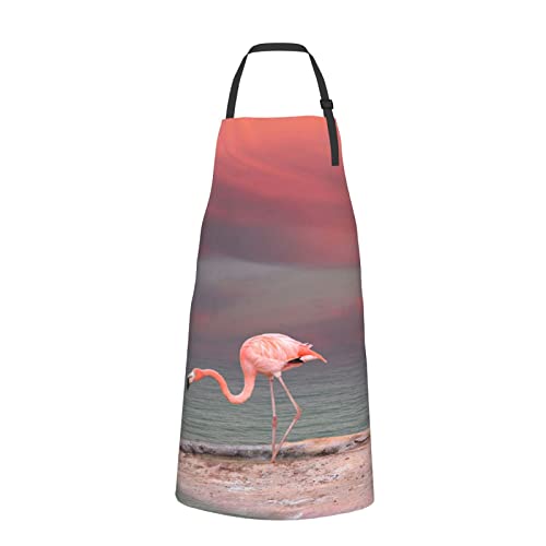 Pink Flamingo Printed Aprons With 2 Pockets Waterproof Durable Adjustable Bib Apron Unisex Apron For Cooking Baking Painting #TOP8
