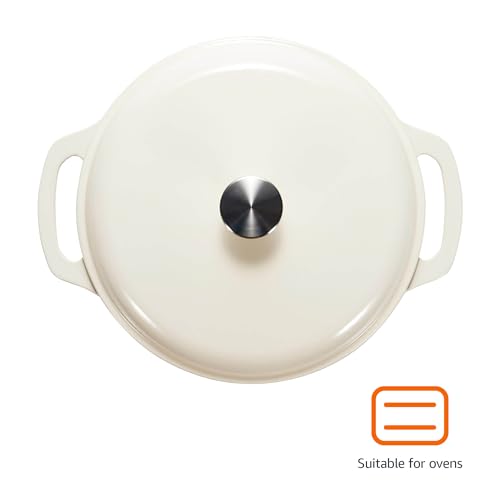 Amazon Basics Enameled Cast Iron Round Dutch Oven with Lid and Dual Handles, Heavy-Duty, 6-Quart, White by Amazon Basics - Image 2