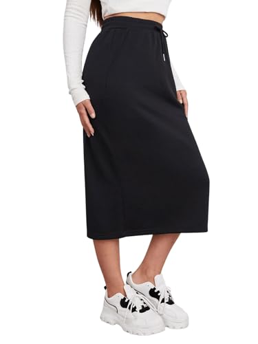 SOFIA'S CHOICE Women's Midi Skirt Drawstring High Waist Sweat Skirts with Pockets4