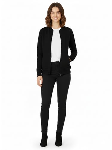 Image of LEOTUDE Women's Loopknit Loose Fit Drop Shoulder Bomber Jacket with Zipper Closure and Side Pockets
