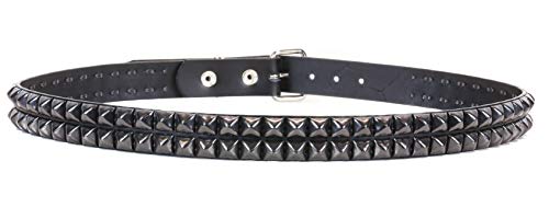 Two Row Black Pyramid Stud Belt Made In USA Genuine Leather Punk Goth Thrash Metal