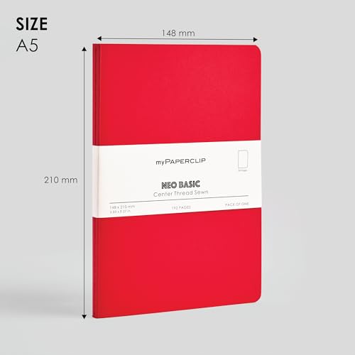 Image of myPAPERCLIP NeoBasic A5 Unruled Notebook | 192 Pages, 80 GSM, 250 GSM Soft Cover, A5 (5.83 x 8.27 in) | Red