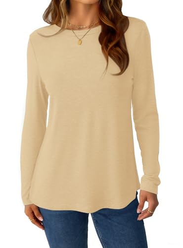 GKBK Women's Long Sleeve Shirts Casual Crewneck Tops Spring Fashion Soft Basic Tee for Work Business 2026 - image 2