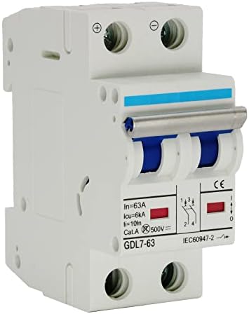 2 Pole DC Miniature Circuit Breaker, 500V 63 Amp DC Breaker Solar Disconnect Switch for Solar Panel System