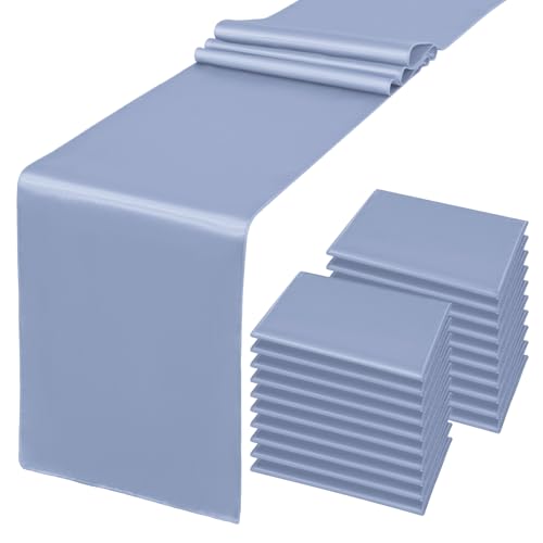 Pesonlook 20 Pack Satin Table Runners, 12 x 108 Inch, Dusty Blue, Reusable