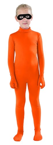 Full Bodysuit Kids Dancewear Solid Color Spandex Zentai Child Unitard (Orange Medium)
