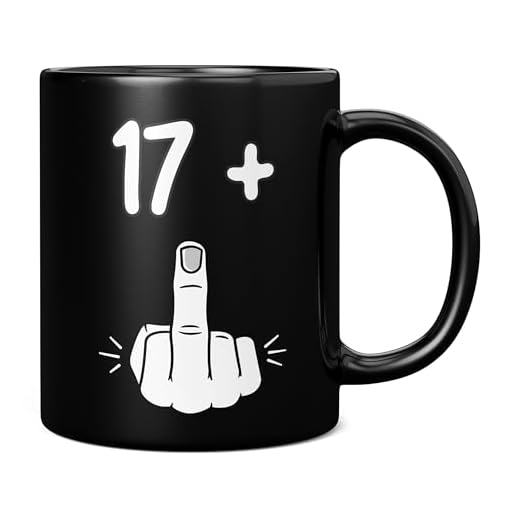 Mug Monster - Taza de 18 cumpleaños, I Am 17 + 1, regalo para niños de 18 años, taza de café de cerámica, regalo para hombres o mujeres, taza extra grande y gigante disponible, taza negra de 11 onzas