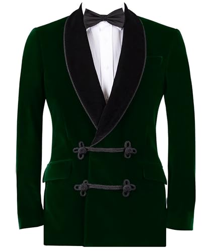 Men's Short Velvet Blazer Slim Fit Double Breasted Smoking Jacket Coat Tuxedo for Wedding Prom Dinner