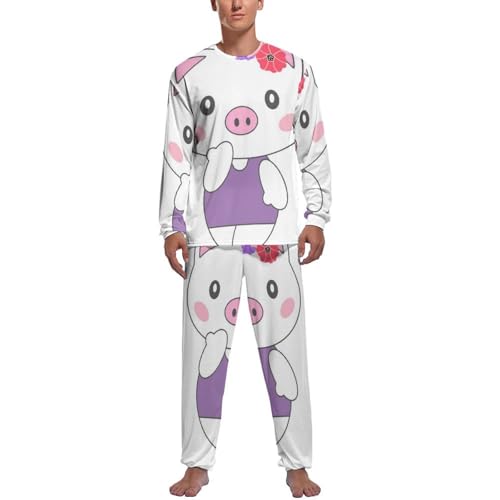 Pyjama Homme Haut Et Bas Manche Longue Contre le Froid Nocturne Mignon Cochon