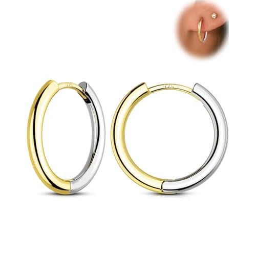 OUFER 925 Sterling Silver Chunky Hoop Earrings Set for Women Men, Small Gold Silver Huggie Earrings, Hypoallergenic Thick Open Lightweight Cartilage Piercing Jewelry For Gifts Smooth Hoop