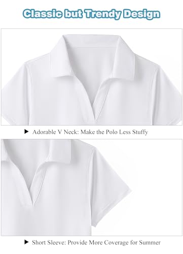 MERIABNY Girls Golf Polo Shirts V Neck Tennis Outfits Tops for Aged 6-133