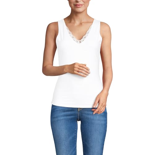 Lands' End Women's Tugless Double Layer Lace V-Neck Tank Top