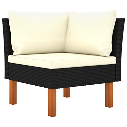 Myheimly Ecksofa Poly Rattan und Eukalyptus Massivholz Schwarz Ecksofa
