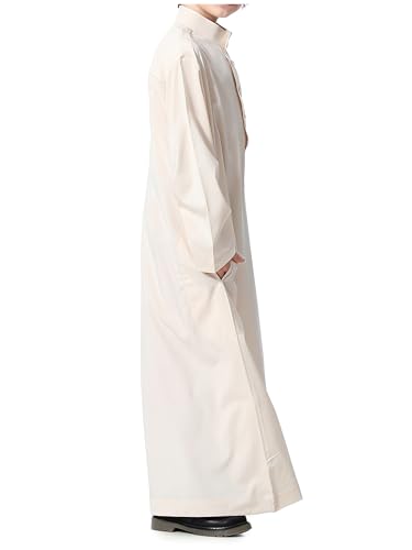 WSPLYSPJY Kids Boys Solid Color Thobe Muslim Robe Long Sleeve Arab Kaftans with Pocket3