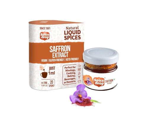 Image of Spice Drop Pure Saffron Extract - Kashmiri Saffron Essence for Cooking & Beverages - Instant Mixing, No Artificial Colors or Preservatives - Gluten-Free & Non-GMO - 20ml