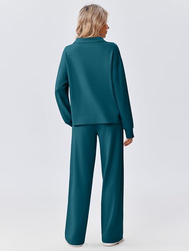Image of PINSPARK 2 Piece Sets for Women 1 /2 Zip Sweatsuit Loose Fit Sweatshirt Straight Leg Pants 2026 Matching Outfit Fall Tracksuit