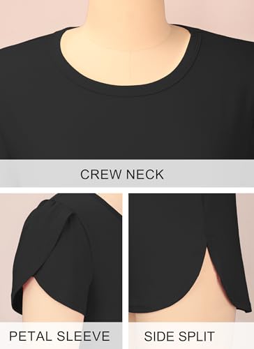 Image of Herou Women's Casual Long /Short Sleeve T Shirt Crewneck with Side Split Fall Pullover Loose Tunic Sweater Tops