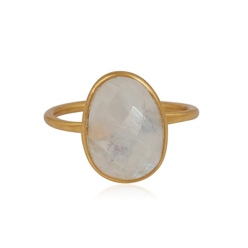 14K Yellow Gold Plated Rose Quartz Moonstone Labradorite Ring in 925 Sterling Silver for Women