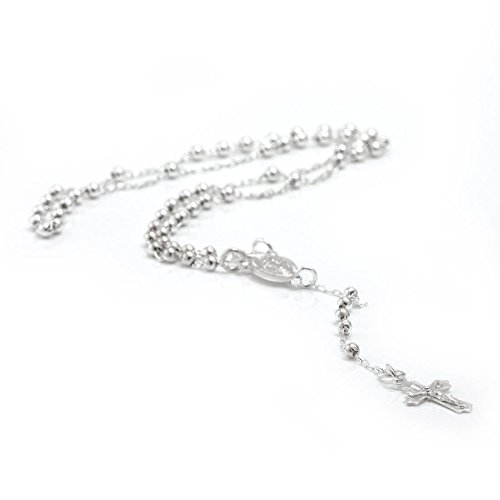 Silverly 925 Solid Silver Rosary Beads Catholic Jewelry 44 cm - Virgin Mary Crucifix Beaded Necklaces - Sterling Silver Chain Cross Necklace Men - Christian Gifts for Women - Gothic Accessories2