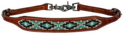 Showman Medium Oil Leather Wither Strap w/Beaded Teal Aztec Design