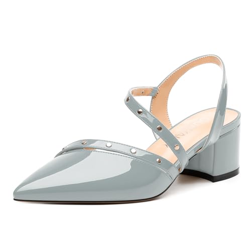 Women's Low Chunky Heel Pumps - Pointed Toe Slip On Slingback, Solid Color Dress Shoes with Comfortable Block Heels for Weddings, Parties, Daily Wear