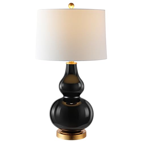 SAFAVIEH Lighting Collection – Karlen Set of 2 Black & Gold Leaf Double Gourd Glass Table Lamps, Modern Contemporary Design, LED Bulbs Included (TBL4223B-SET2)