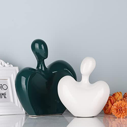 Xmgzq Teal Home Decor,Green And Whitecouple Sculpture, Ceramic Couple Figurines And Statues, Couples Gifts, Gifts For Anniversary,Christmas, Wedding Gifts Romantic Figurine For Home，Bedroom #TOP5