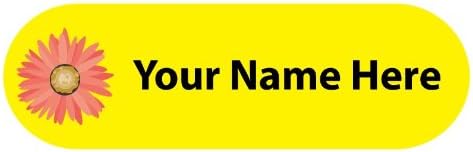 Self Adhesive Name Labels, Yellow Flower Stick on 40 Pack with Over laminates. Choose Your Label Colour!