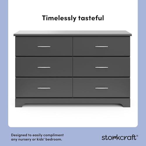 Storkcraft Brookside 6-Drawer Dresser (Gray) – GREENGUARD Gold Certified, Gray Dresser for Bedroom, Kids & Nursery Storage Chest, Safety Interlocking Drawers, Pre-Installed Tracks, Kids Chest