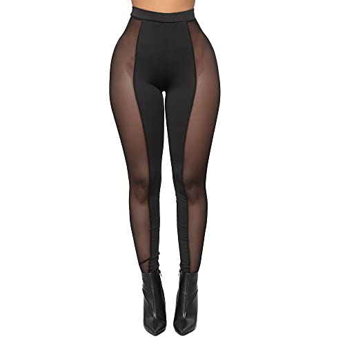 Image of Women's Sexy See Through Sheer Mesh Pants Leggings High Waist Casual Sweatpants Tights