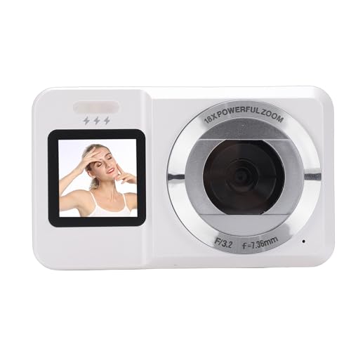 Tosuny Cámara Digital 4K para Fotografía, Cámara Vlogging HD de 64MP con Pantalla Dual, Zoom Digital 18X, Enfoque Automático, Antivibración, Flash, Cámaras Selfie Compactas para P (White)