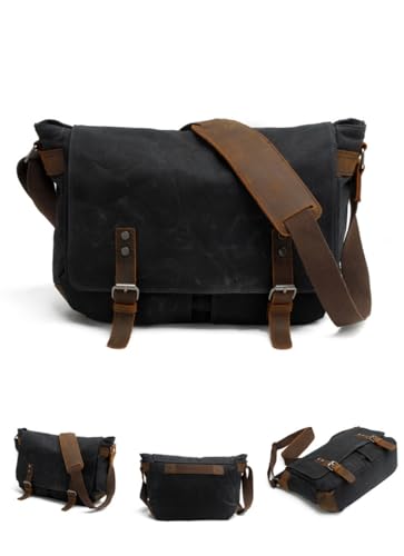 Waterproof Vintage-Style Canvas Messenger Bag - Durable & Stylish for Everyday Use Black2