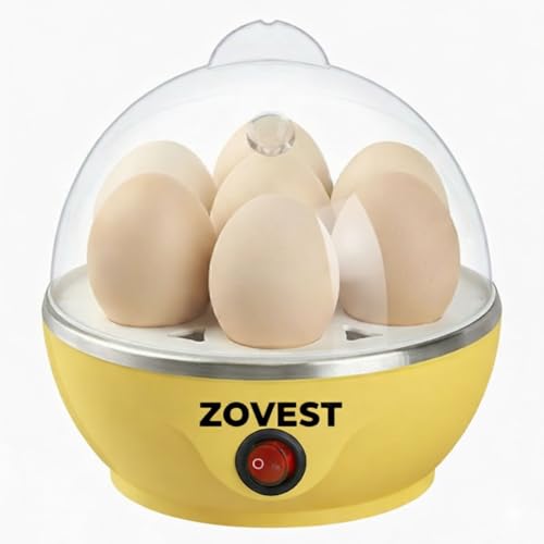 Image of Electric Egg Boiler | 350 Watt | Boils Upto 7 Eggs | Automatic | 3 Boiling Modes | Overheat Protection | Egg Poacher| Stainless Steel Heating Plate, Measuring Cup | 75ml | Plastic | YELLOW