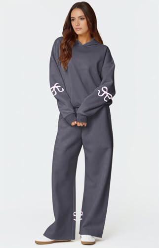 ETCYY NEW Womens 2 Piece Lounge Sets Bow Trim Print Hoodie Set Fall Fashion Oversized Sweatshirts Wide Leg Sweatpants3