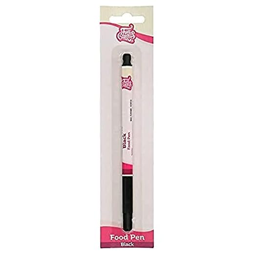 FunCakes Food Pen Negro: Rotulador con tinta 100% comestible, punta flexible para líneas gruesas y finas, flujo de tinta fácil.tiempo de secado rápido, certificado Halal