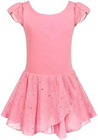 Arshiner Girls Ruffle Sleeve Ballet Dance Dress Glitter Tutu Skirted Leotard, 6-7 Years, Pink